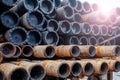 Drill pipe of  oil drilling platforms. Royalty Free Stock Photo