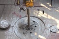 Drill pipe and Top Drive on the rig floor while making up Royalty Free Stock Photo