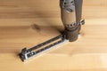 Drill rotary tool with accessories, multi tool on wooden table