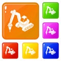 Drill tractor icons set vector color Royalty Free Stock Photo