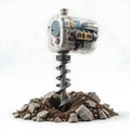 Drilling Machine with Auger Bit Pushing Into Soil and Rocks Isolated Royalty Free Stock Photo
