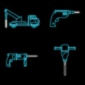 Drilling machine electric icons set vector neon