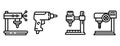 Drilling machine icons set, outline style