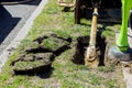 Drilling machine work process with horizontal directional drilling technology trenchless laying of communications Royalty Free Stock Photo