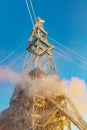 Snow covered drilling rig at a northern oil and gas field.