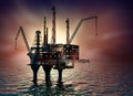 Drilling offshore Platform in night sea. 3D illustration