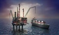 Drilling offshore platform and tanker