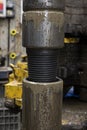 Drilling pipe. turned the drill pipe with a drilling wrench. Drilling of oil and gas wells. Oil industry. Oil drill pipe. Threaded