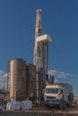 A drilling rig with cementing equipment in an oil and gas field