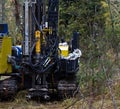 Drilling rig drills soil in forest conditions Royalty Free Stock Photo
