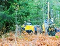 Drilling rig drills soil in forest conditions Royalty Free Stock Photo