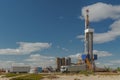 Landscape with a drilling rig in an oil and gas field