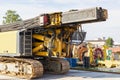 Drilling rig for the installation of bored piles in the transport position. Powerful construction machine. Pile foundations