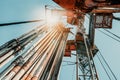 Drilling rig in oil field for drilled into subsurface in order to produced crude, inside view. Petroleum Industry Royalty Free Stock Photo