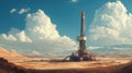 A drilling rig stands tall in a desert landscape, symbolizing energy exploration Royalty Free Stock Photo