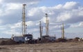 Drilling rigs working in the steppe