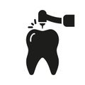 Drilling Tooth with Dentist's Instrument Silhouette Icon. Dentist Drills Teeth, Endodontics Procedure Solid Sign Royalty Free Stock Photo