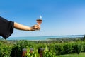 Drining rose wine over Lake Balaton in Csopak Hungary