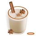 Eggnog. Realistic Christmas drink with cinnamon stick on white background.