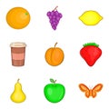 Drink admiration icons set, cartoon style Royalty Free Stock Photo