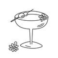 Drink, alcoholic cocktail, festive beverage for holiday celebrating. Use for decorating design menu. Hand-drawn doodle style. Royalty Free Stock Photo