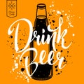 Drink beer. Retro vector illustration with bottle of beer