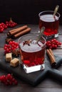 Drink from the berries of red viburnum in glass Cup. Berry compote with vitamin C against the common cold. Royalty Free Stock Photo