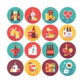 Drink and beverage icon collection. Flat vector circle icons set with long shadow. Food and drinks. Royalty Free Stock Photo