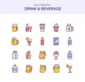 Drink beverage icon set collection beer cocktail cola juice tea lemon squash ice cream milk mineral water brew coffee with flat