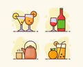 Drink beverage icon set collection cocktail traditional drink orange juice wine with flat outline style Royalty Free Stock Photo