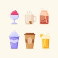 drink beverage icon set collection package hot cold ice cream coffee bubble tea milk shake chocolate juice glass paper cup plastic Royalty Free Stock Photo