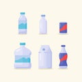 drink beverage icon set collection package mineral water milk soda cola bottle gallon white isolated background with flat color Royalty Free Stock Photo