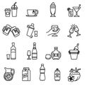 Drink and beverage icons set. thin line style stock vector.