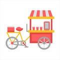Drink bike cart, ice cream bicycle cart, gerobak sepeda es krim, flat design vector illustration Royalty Free Stock Photo