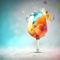 Drink blast, refreshing summer cocktail with berries, soda, juice, orange slices, mint leaves and ice cubes in wine glass on a Royalty Free Stock Photo