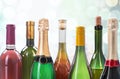 Alcohol drinks bottles on light background Royalty Free Stock Photo