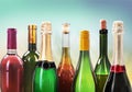 Alcohol drinks bottles on light background Royalty Free Stock Photo