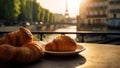 france french table drink paris cup bar food croissant breakfast. Generative AI.