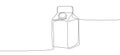 Drink carton in continuous single line art drawing style. Milk, juice, yoghurt liter packaging. Minimalist linear sketch. Vector