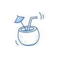 Drink cocktail, juice doodle. Hand drawn sketch doodle style drink cocktail, juice. Blue pen line stroke isolated Royalty Free Stock Photo