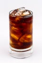 Drink cola with ice in glass on white background. cool