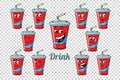 Drink Cola tube emotions characters collection set Royalty Free Stock Photo