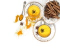 Drink curcuma spices white background Golden Milk