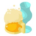 Drink degustation icon isometric vector. Big glass foamy beer mug and wine glass