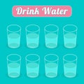 Drink eight glasses of water. Infographic. Flat