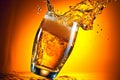 drink foam splash glass gradient background beer alcohol cold bubble beverage. Generative AI. Royalty Free Stock Photo