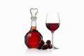 Drink and food. Wineglass, carafe of wine and red grapes isolate Royalty Free Stock Photo