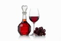 Drink and food. Wineglass, carafe of wine and red grapes isolate Royalty Free Stock Photo