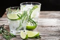 Drink with fresh lime and rosemary