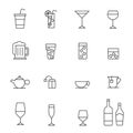 Drink, Glass and bottle vector Line icons.